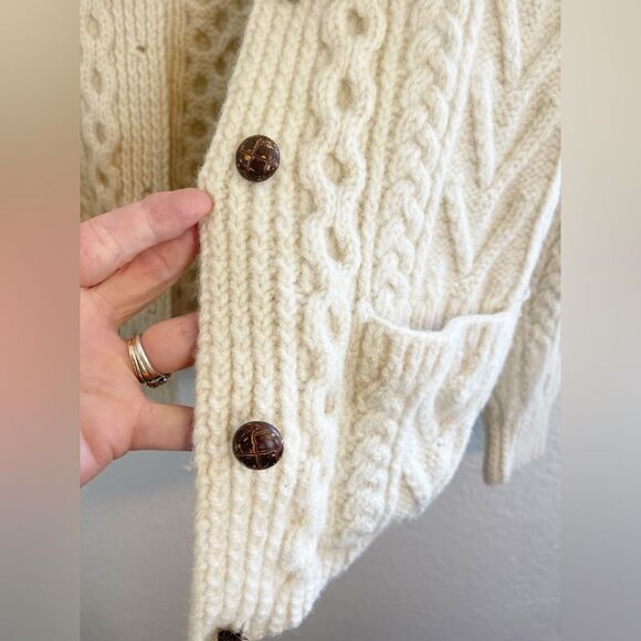 Vintage Made in Ireland cable-knit cardigan merino wool Fisherman aesthetic - Picture 4 of 6